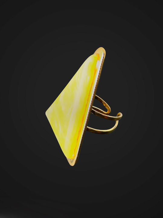 Met Ring with Stones made of Steel Gold Plated