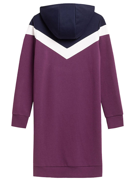 Mini Athletic Dress Long Sleeve with Hood Purple