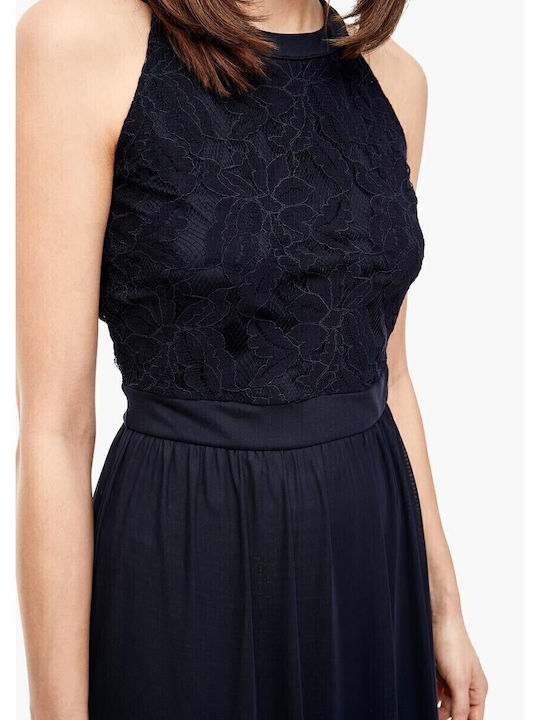 Summer Midi Dress for Wedding - Christening with Lace Navy Blue