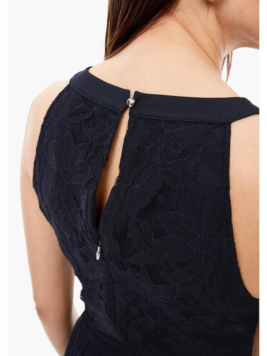 Summer Midi Dress for Wedding - Christening with Lace Navy Blue