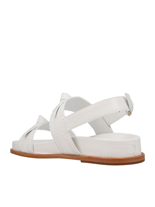Leather Women's Flat Sandals in White Color
