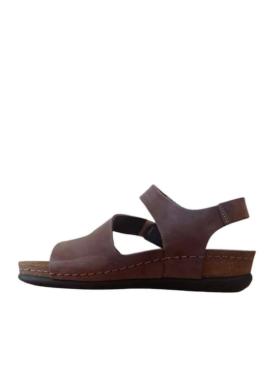 Leather Women's Flat Sandals Anatomic in Brown Color