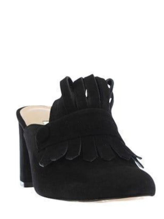 Leather Mules with Heel in Black Color