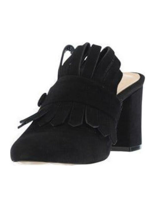 Leather Mules with Heel in Black Color