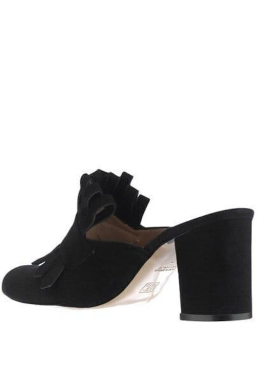 Leather Mules with Heel in Black Color