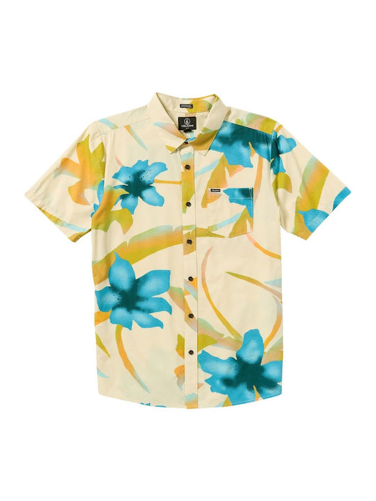 Tracers Floral Κοντομάνικο Πουκάμισο σε Κανονική Γραμμή Floral Light Beige