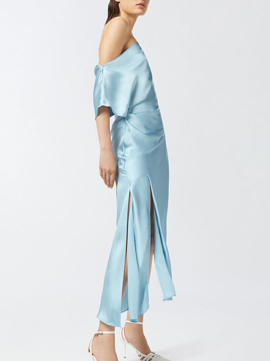 Asymmetric Verdone Summer Maxi Dress for Wedding - Christening Drape Blue
