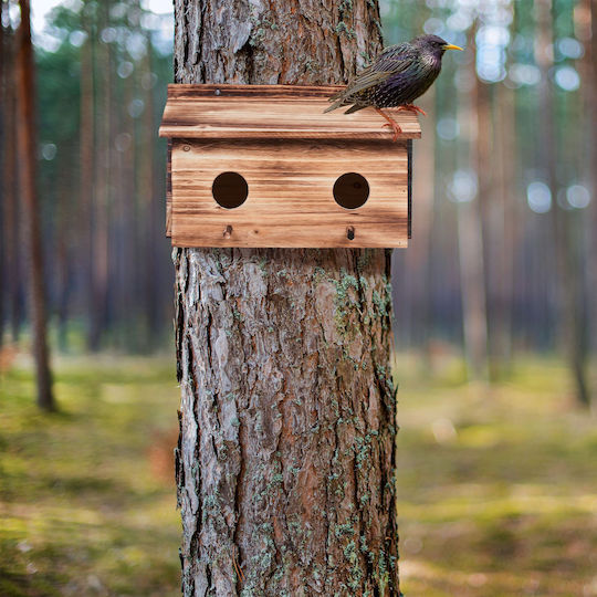 Dekoratives Vogelhaus aus Holz 22 x 35 x 18 cm Braun