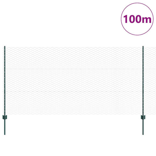11 Pcs Fence Posts U-channel Green 120 cm Hexagonal Fence Green 1.2x100 m Green