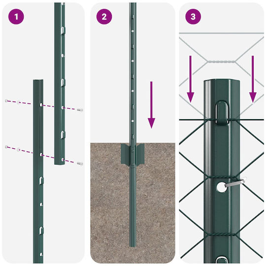 11 Pcs Fence Posts U-channel Green 120 cm Hexagonal Fence Green 1.2x100 m Green