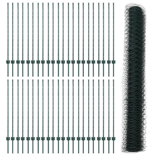 11 Pcs Fence Posts U-channel Green 120 cm Hexagonal Fence Green 1.2x100 m Green