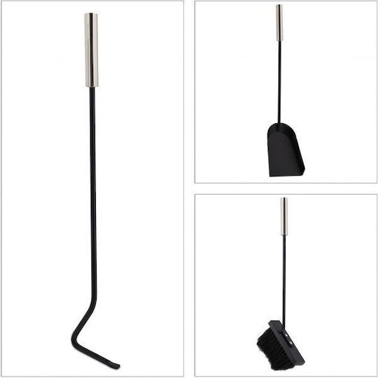 Kaminofen-Werkzeugset 3-teilig Ständer Stahl Schwarz Silber