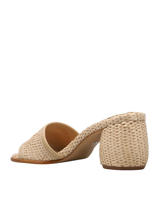 Mules with Chunky Heel in Beige Color
