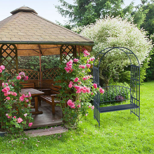 Arcadă Metalică de Grădină pentru Flori Cățărătoare Bancă 2 Persoane Antracit Dimensiuni 205 X 115 X 50 Cm Relaxdays