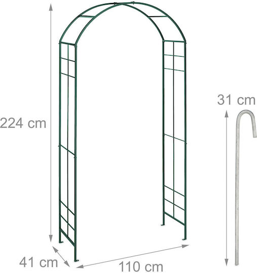 Arcadă Metalică de Grădină pentru Flori Cățărătoare Verde Dimensiuni 224 X 110 X 41 Cm Relaxdays