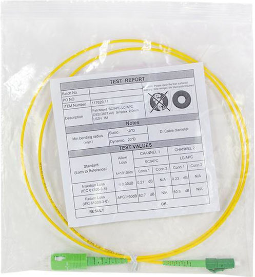 LogiLink Καλώδιο Οπτικής Ίνας SC/APC-LC/APC 3m Κίτρινο
