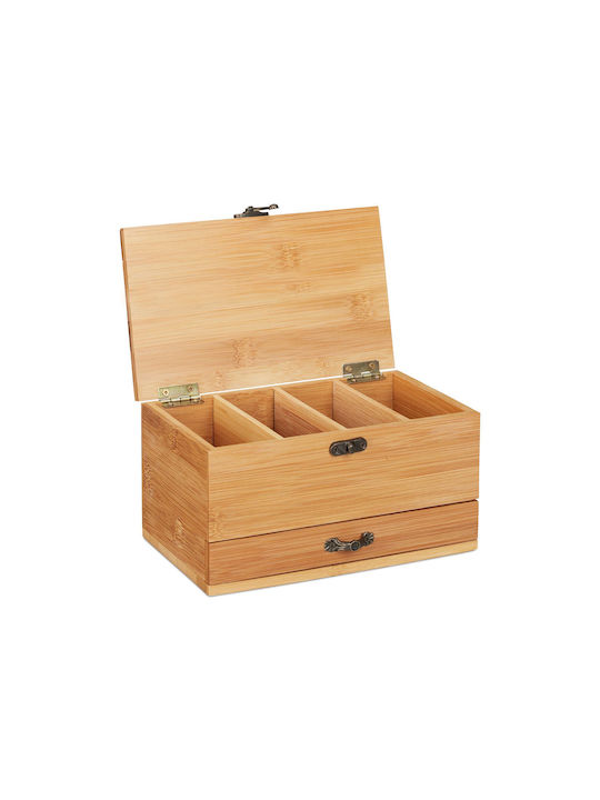 Relaxdays Καλάθι Αποθήκευσης Bamboo με Καπάκι Μπεζ 20x12x11cm