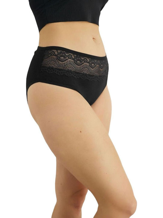 Βαμβακερά Ψηλόμεσα Γυναικεία Slip MultiPack με Δαντέλα Μαύρο