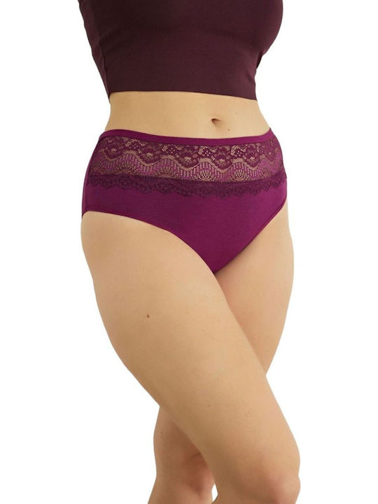 Βαμβακερά Hohe Taille Damen Slip MultiPack mit Spitze Burgundisch