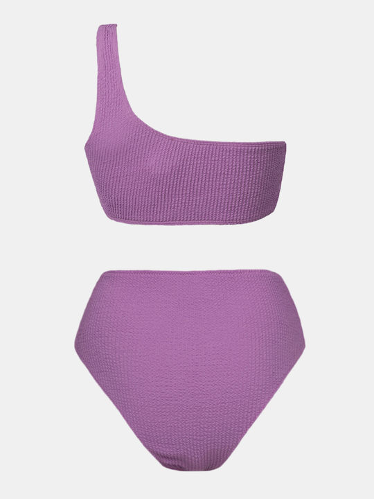 Set Bikini Un umăr Talie înaltă Purple