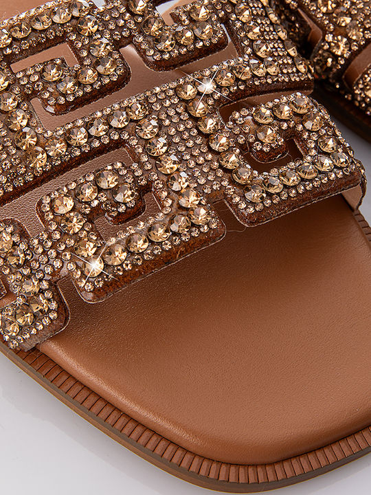 Leather Women's Flat Sandals in Gold Color