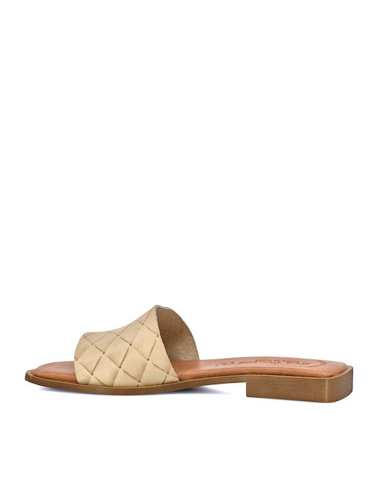 Leder Flache Sandalen für Damen in Beige Farbe