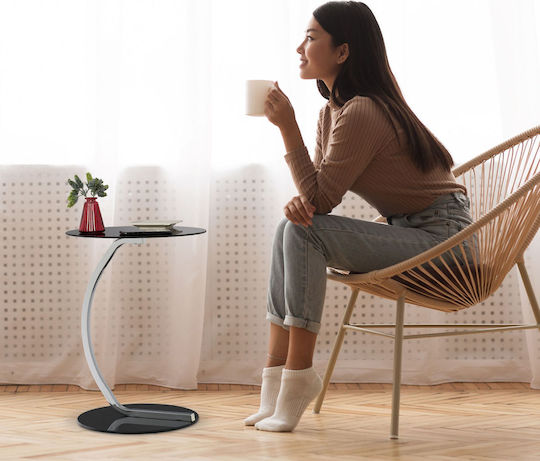 Masă Laterală Rotundă Mese De Cafea Din Sticlă Neagră L40xL55cm