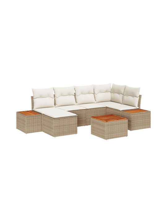 Scaun de exterior Rattan Grădină Bej cu pernă 7buc 55x81cm