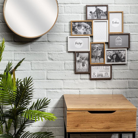 Multi Wall-Mounted Picture Frame 10 Photos Plastic With Brown Frame