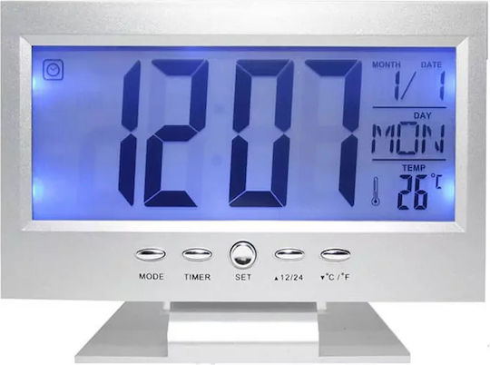 Масов Дигитален Часовник LCD Сребрист 980824_s
