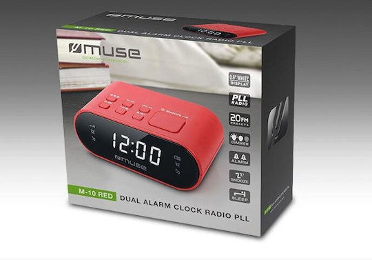 Muse Tabletop Digital LED Clock with Alarm Clock & Radio Red M-10RED
