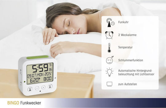 TFA Безшумен Масов Дигитален LED Пластмасов Будилник Бял 60.2528.02
