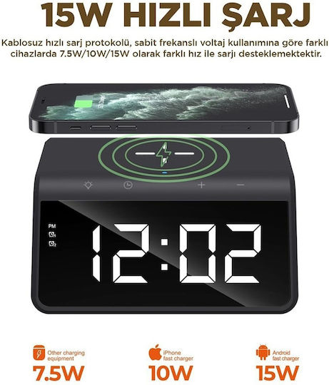 Havit Ceas De Masă Digital Led Din Plastic Cu Încărcare Wireless Negru