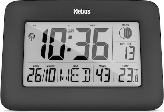 Mebus Επιτραπέζιο Ψηφιακό Ρολόι LCD με Ξυπνητήρι Μαύρο 46732