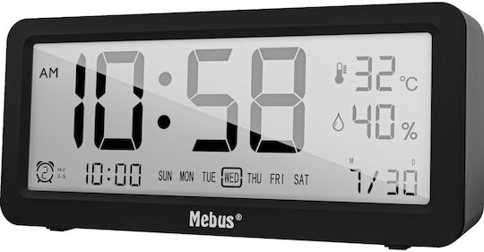 Mebus Кварцов Будилник Масов Дигитален Часовник LCD Черен 25819