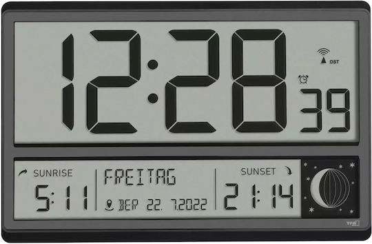 TFA Silent Tabletop Digital Clock LCD Plastic Black 60.4524.01