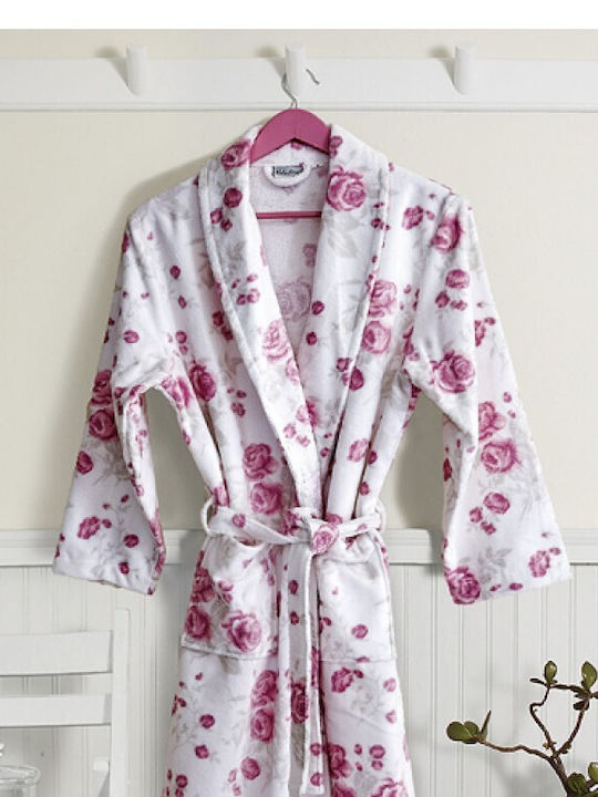 Klotsotiras Rosa Damenbademantel mit Kragen in Rosa Farbe 450gr/m²