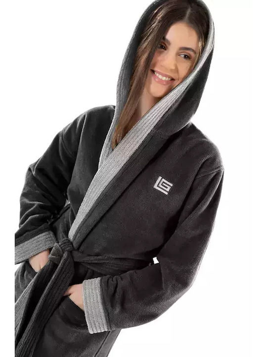 Guy Laroche Monogram Bathrobe with Hood Black