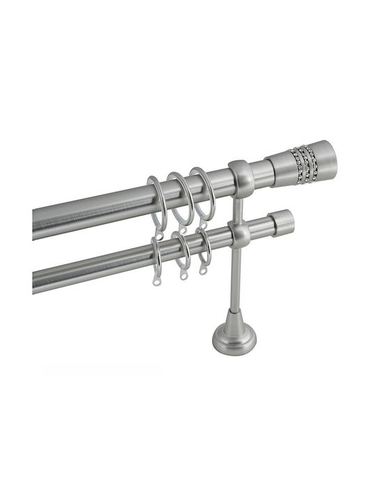 Frans Extendable Metallic Curtain Pole A4 Double with Rod Φ25mm 140-250cm Nickel Matte