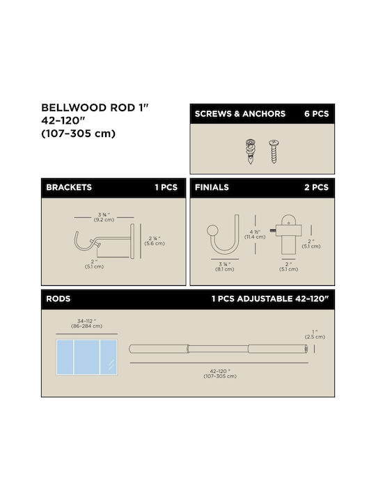 Umbra Extendable Metallic Curtain Pole Bellwood Single Diameter 25mm Length 107-305cm