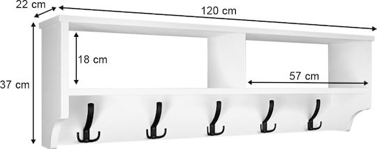 Megapap Κρεμάστρα Τοίχου Soto Ξύλινη 10 Θέσεων Λευκή 120x22x37cm
