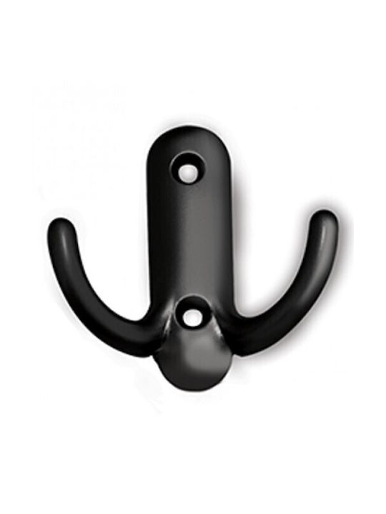 Viobrass Wall Hanger mat Metal 2 Hooks Black 6x2.5x6cm
