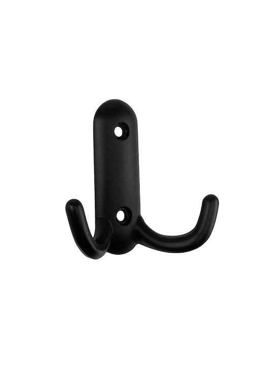 Viobrass Wall Hanger mat Metal 2 Hooks Black 6x2.5x6cm