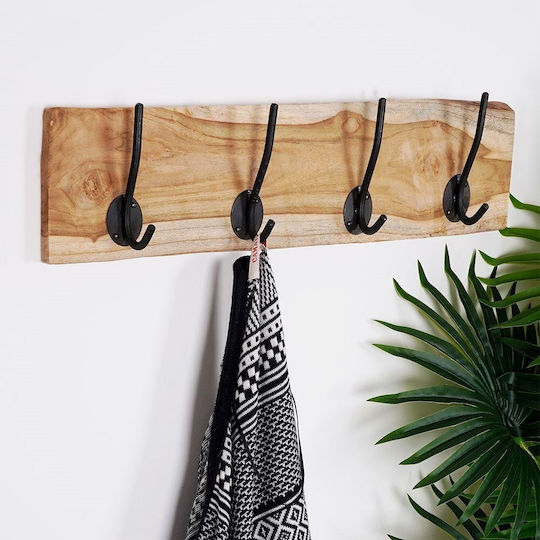 Antique Metal Wall Hanger 4 Hooks Beige 50x7x15cm