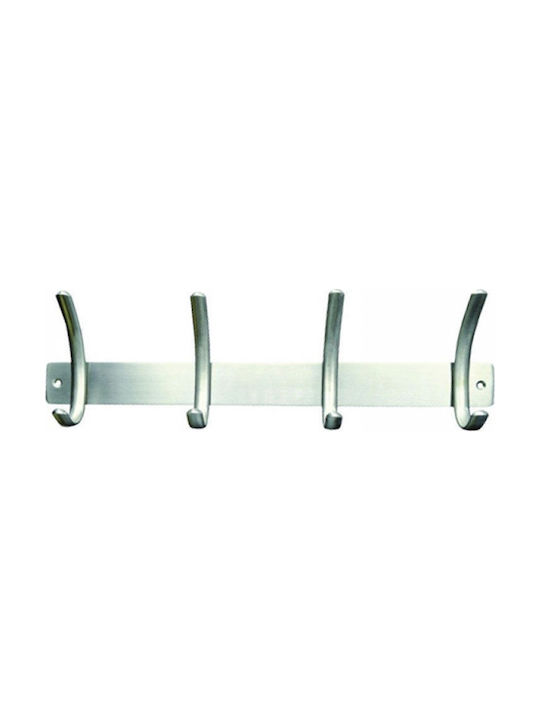 Import Hellas Κρεμάστρα Τοίχου S1003/4 Μεταλλική 4 Θέσεων Inox 35x4.3x10cm