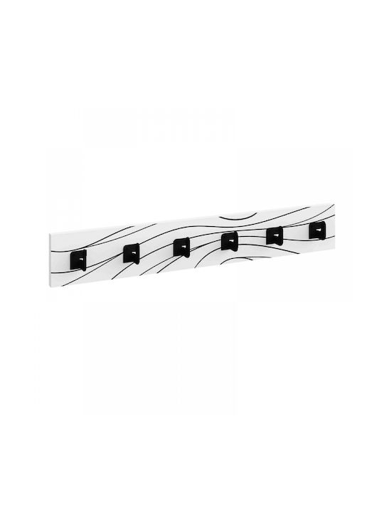 Megapap Wall Hanger Flow Wooden 6 Hooks White 63x9.8x1.8cm