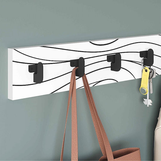 Megapap Wall Hanger Flow Wooden 6 Hooks White 63x9.8x1.8cm