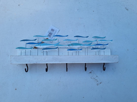 Synchronia Wall Hanger Fish Metal 5 Hooks White 9x25.5x25.5cm