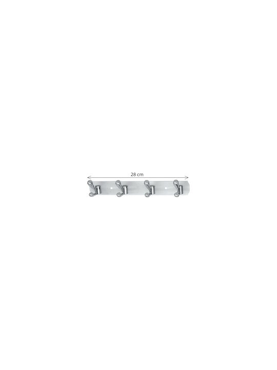 Import Hellas Wall Hanger Metal 4 Hooks Silver 28x3.5cm