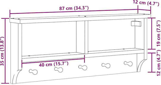 vidaXL Κρεμάστρα Τοίχου Ξύλινη 6 Θέσεων Καφέ 87x35x12cm